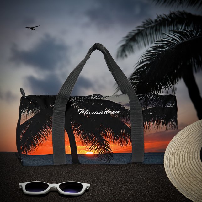 Modern Sunset Summer Beach Palm Trees Custom Duffle Bag (Modern Sunset Summer Beach Palm Trees Custom Duffle Bag is great to personalize and use everyday. )