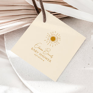 Modern Sunshine Beige Baby Shower Square Thank You Favour Tags