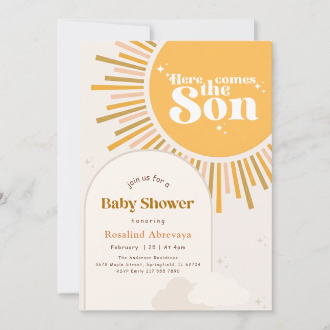 Modern Sunshine Retro Boho Baby Shower Invitation (Front)