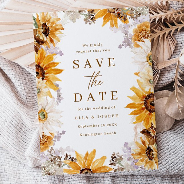 Modern Sunshine Sunflowers Boho Wedding Save The Date (Creator Uploaded)