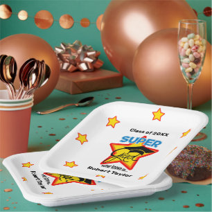 Modern Super Grad Logo-Personalise Name and Year Paper Plate