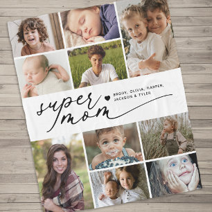 Modern Super Mum 10 Photo Collage Fleece Blanket
