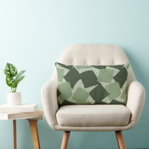 Modern Support: Abstract Geometric Vintage Sage Lumbar Cushion