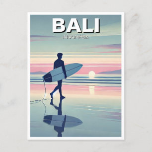 Modern Surfer Sunset Bali Indonesia Postcard