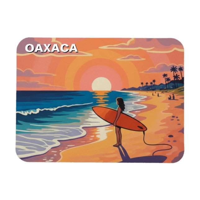 Modern Surfer Sunset Oaxaca Mexico Magnet (Horizontal)