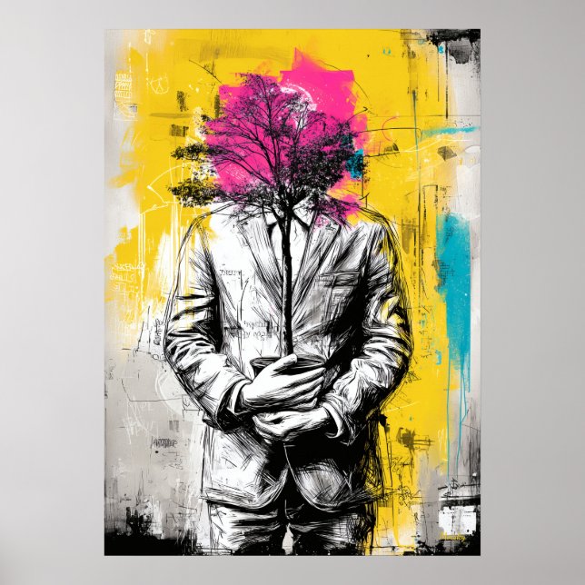 Modern Surreal Portrait Conceptual Tree Art Poster (Front)