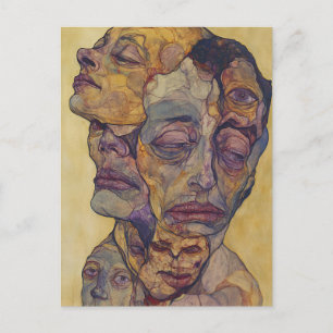 Modern Surrealist Faces Yellow Expressionist  Postcard