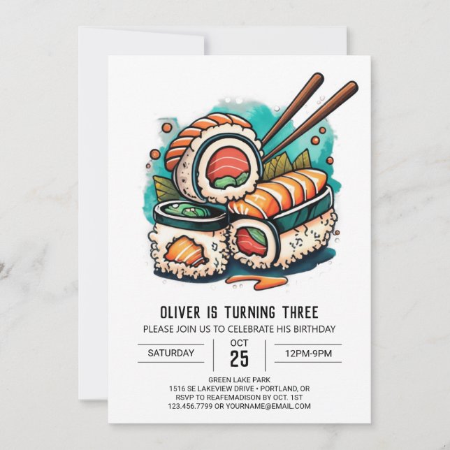 Modern Sushi Kids Birthday Invitation (Front)