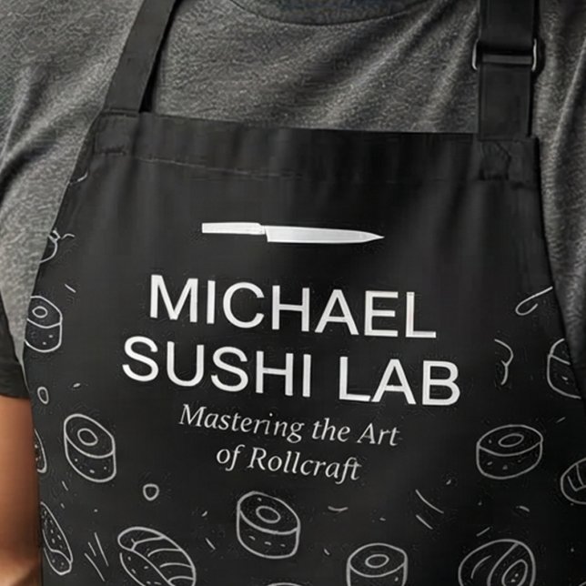 Modern Sushi Pattern with Chef Name Unique Apron (Custom sushi chef apron with name for home cooks and sushi lovers)