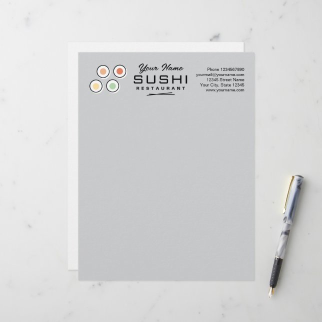 Modern sushi restaurant letterhead paper with logo (Front/Back In Situ)