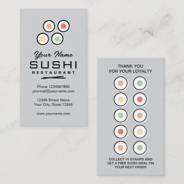 Modern sushi restaurant loyalty card template (Front/Back)