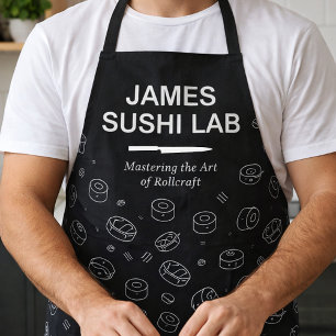 Modern Sushi Roll Pattern with Culinary Typography Apron