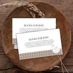Modern Swan Plaid Gingham Books For Baby Shower Enclosure Card