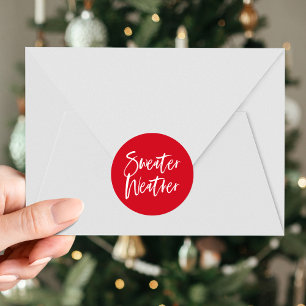 Modern Sweater Weather Script Red Holiday Classic Round Sticker
