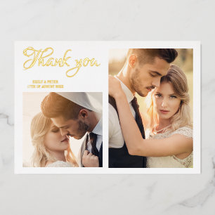 Modern swedding 2 photo foil thank you card