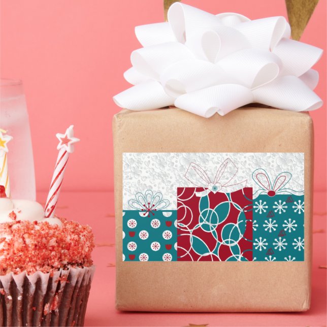 Modern Swedish Red Blue Holiday Wrapped Gifts  Rectangular Sticker (Party)