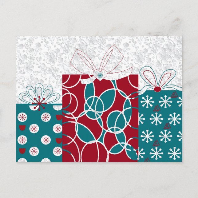Modern Swedish Red Blue Presents Wrapped Gifts Postcard (Front)
