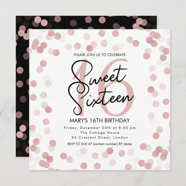 MODERN Sweet 16 Birthday Rose Gold Chic Glitter Invitation (Front/Back)