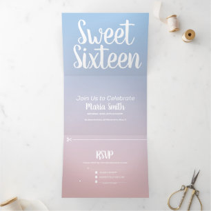 Modern Sweet 16 Pastel Ombre Two Tone Tri-Fold Invitation