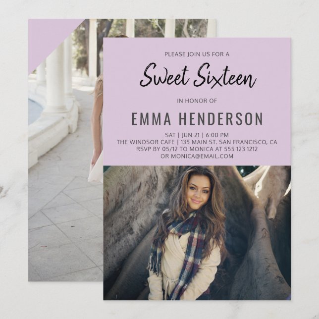 Modern Sweet 16 Photo Invitation (Front/Back)