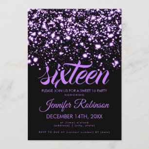 Modern Sweet 16 Purple Midnight Glam Invitation