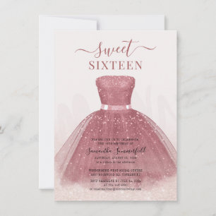 Modern Sweet 16 Rose Gold Birthday Party Invitation