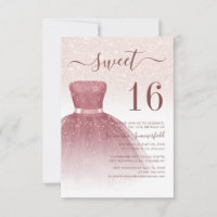 Modern Sweet 16 Rose Gold Glitter Drips Script