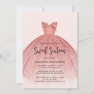 Modern Sweet 16 Script Dress Birthday Invitation