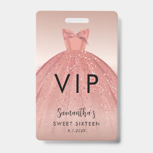 Modern Sweet 16 Script Dress Birthday VIP ID Badge