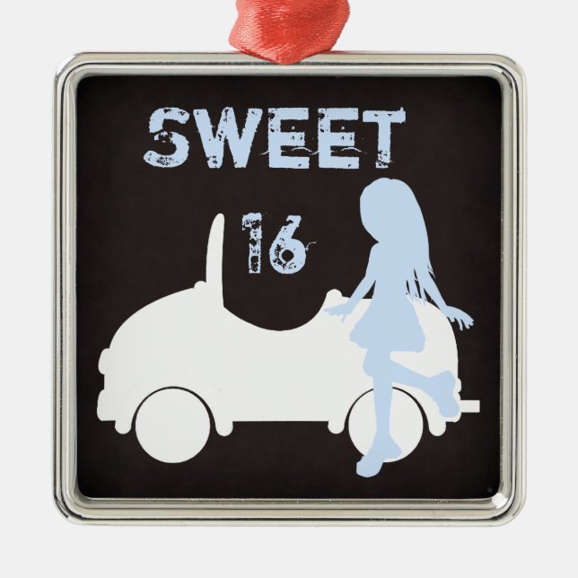 Modern Sweet 16 Silhouette Girl and Car Metal Tree Decoration (Front)