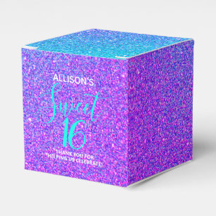 Modern Sweet 16 Teal Purple Glitter Name Party  Favour Box