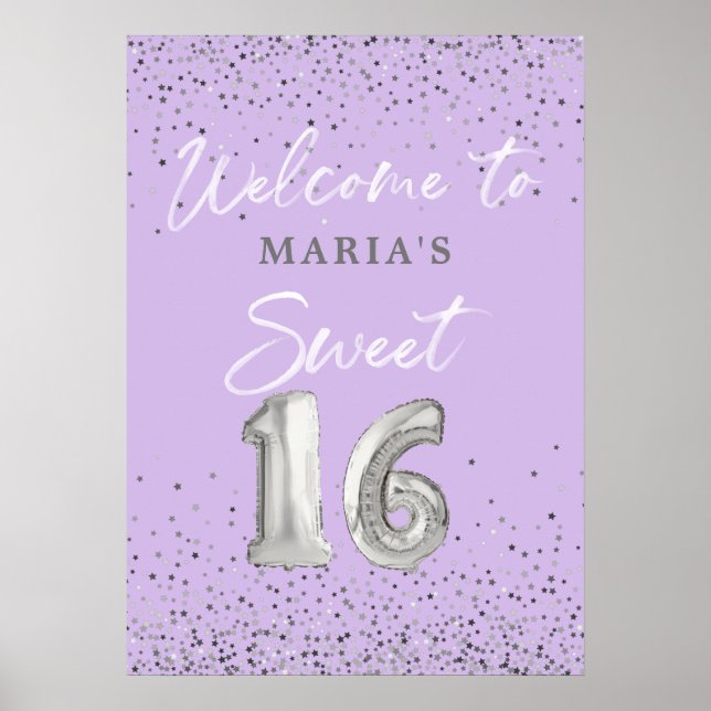 Modern Sweet 16 Welcome Sign Lavender (Front)