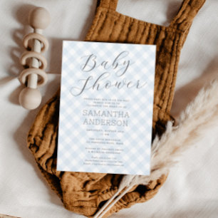 Modern + Sweet Blue Gingham Boy Baby Shower Invitation
