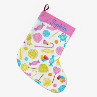Modern Sweet Candy Pattern Cute Custom Name Large Christmas Stocking