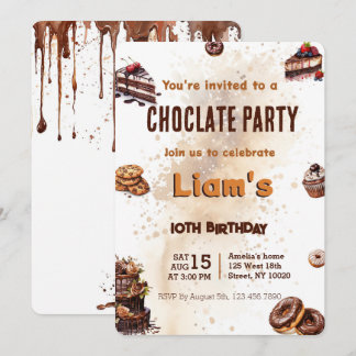 Modern Sweet Chocolate Cake Birthday Party Invitation