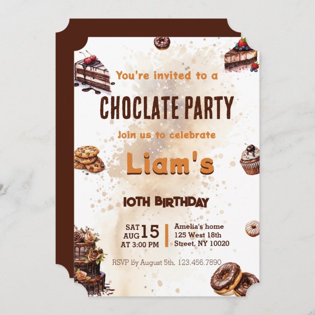 Modern Sweet Chocolate Cake Birthday Party Invitation (Front/Back)