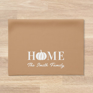 Modern Sweet Home White Pumpkin Family Name Fall Tea Towel