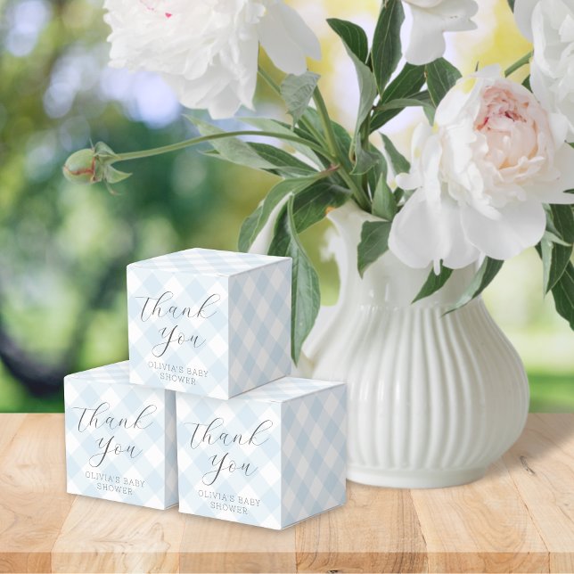 Modern + Sweet Light Blue Gingham Baby Shower Favour Box (Creator Uploaded)