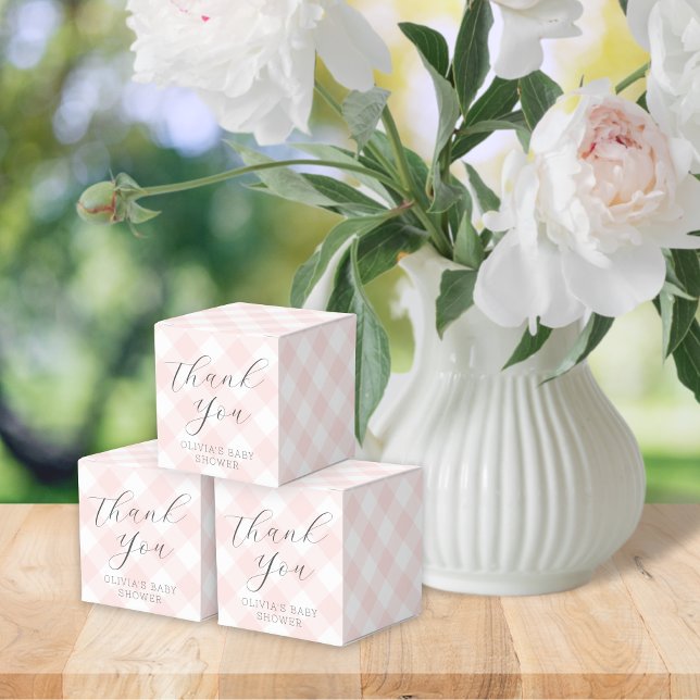 Modern + Sweet Light Pink Gingham Baby Shower Favour Box (Creator Uploaded)