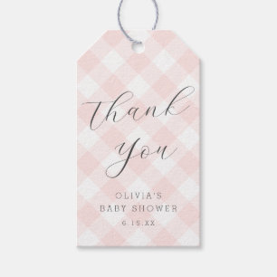 Modern + Sweet Light Pink Gingham Baby Shower Gift Tags