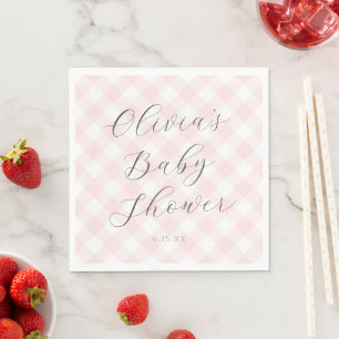 Modern + Sweet Light Pink Gingham Baby Shower Napkin