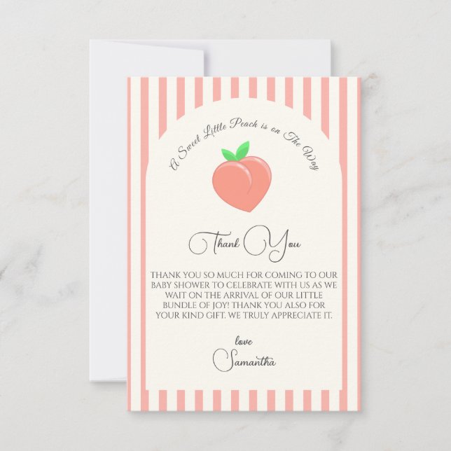 Modern Sweet Little Peach Baby Shower Thank You Card (Front)