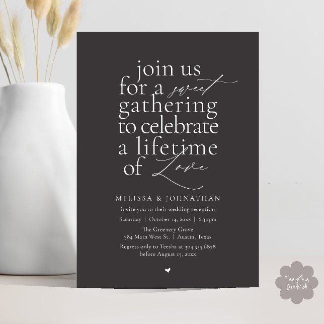 Modern Sweet Love Minimalist Wedding Reception Invitation (Modern Sweet Love Minimalist Wedding Reception Dinner Invitation Card in Charcoal Grey)