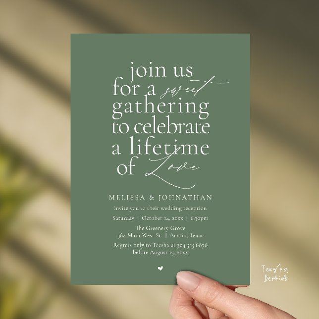 Modern Sweet Love Minimalist Wedding Reception Invitation (Modern Sweet Love Minimalist Wedding Reception Dinner Invitation Card in Sage Green)