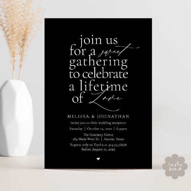 Modern Sweet Love Minimalist Wedding Reception Invitation (Modern Sweet Love Minimalist Wedding Reception Dinner Invitation Card in Black and White)