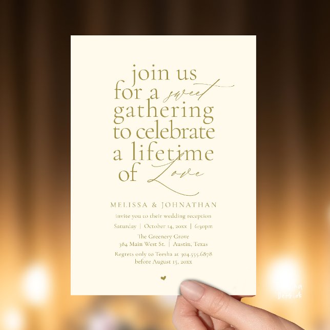 Modern Sweet Love Minimalist Wedding Reception Invitation (Modern Sweet Love Minimalist Wedding Reception Dinner Invitation Card in Yellow Gold)