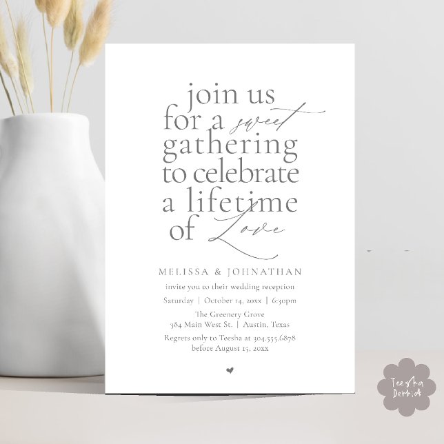 Modern Sweet Love Minimalist Wedding Reception Invitation (Modern Sweet Love Minimalist Wedding Reception Dinner Invitation Card in Dark Grey)