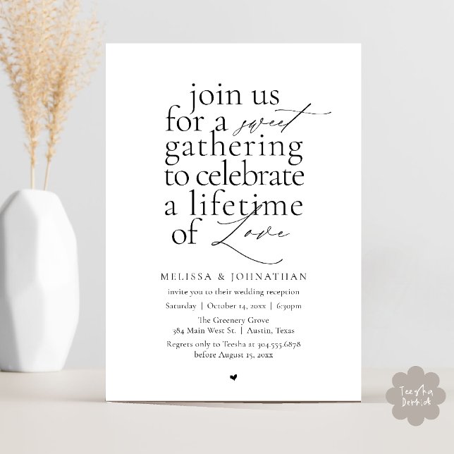 Modern Sweet Love Minimalist Wedding Reception Invitation (Modern Sweet Love Minimalist Wedding Reception Dinner Invitation Card in Black and White)