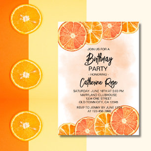 Modern Sweet Orange Citrus Slice Summer Birthday  Invitation