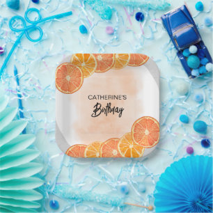 Modern Sweet Orange Citrus Slice Summer Birthday  Paper Plate